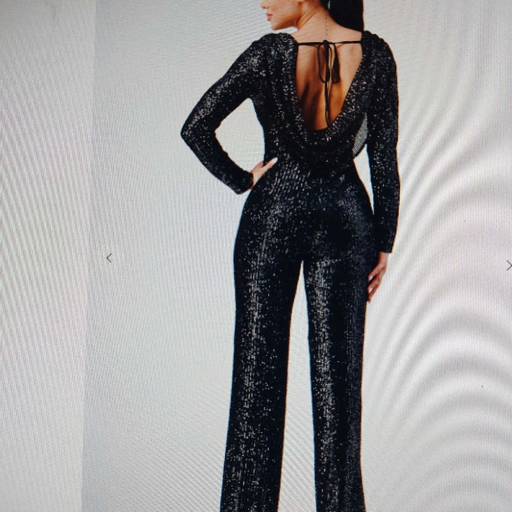 Black Sequin Jumpsuit - Picture 2 of 5